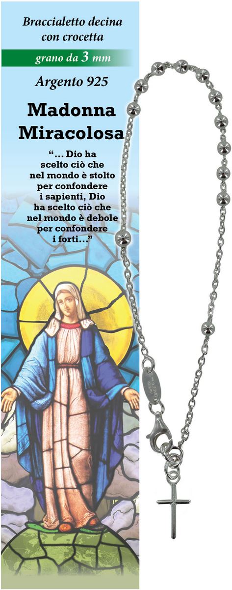 bracciale rosario madonna miracolosa con 11 grani in argento da 3 mm con croce 