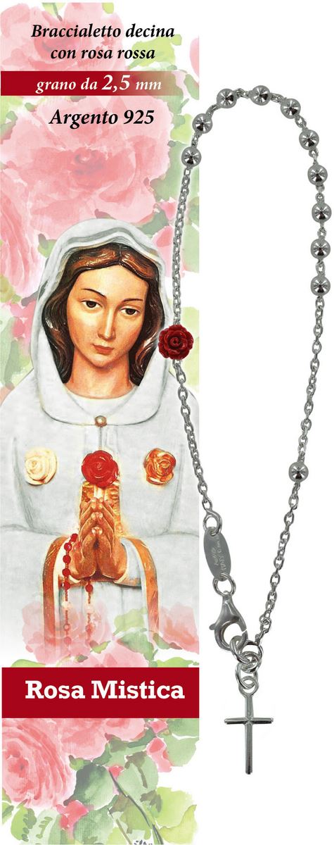 bracciale rosario rosa mistica in argento con 11 grani da 2,5 mm