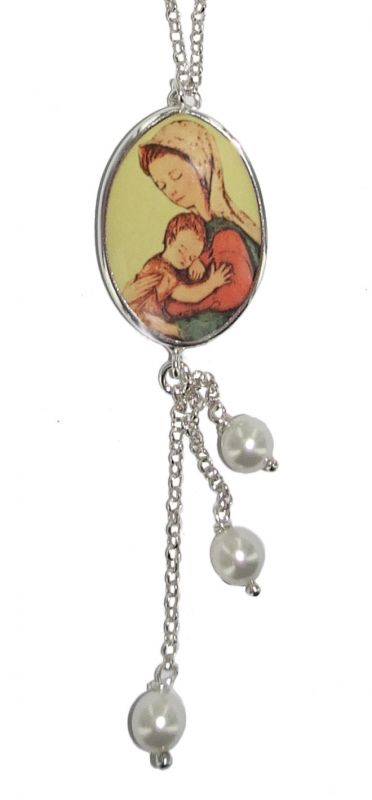 collana argento con medaglia in porcellana - angioletto e rosellina