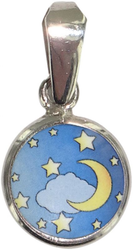 medaglia luna e stella in argento 925 e porcellana - 1 cm