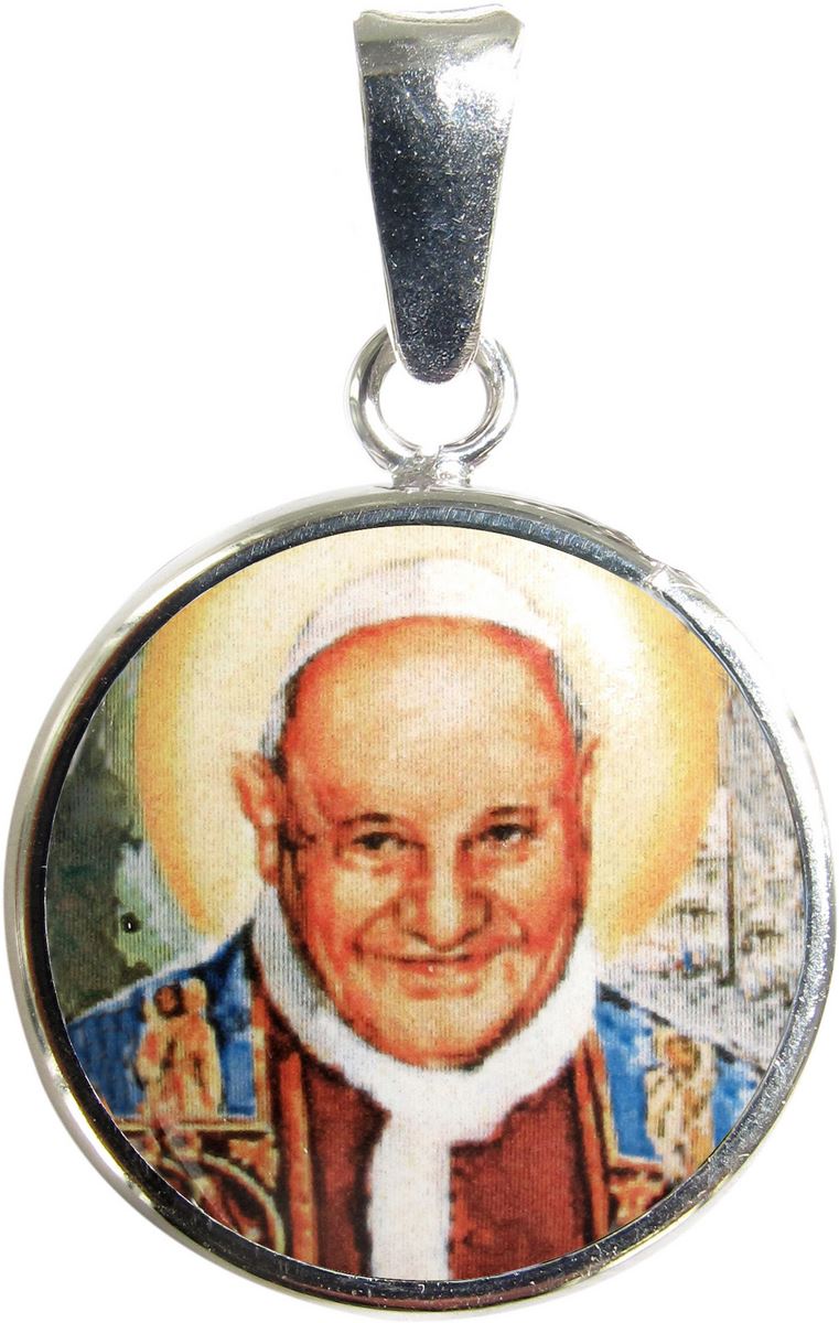 medaglia tonda con profilo in argento 925 - papa san giovanni xxiii, Ø 1,8 cm