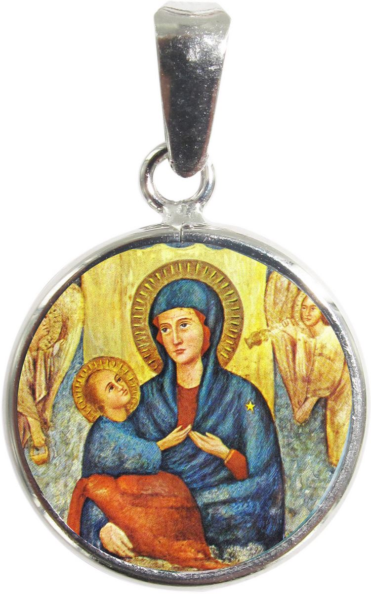 medaglia divino amore tonda in argento 925 e porcellana - 1,8 cm