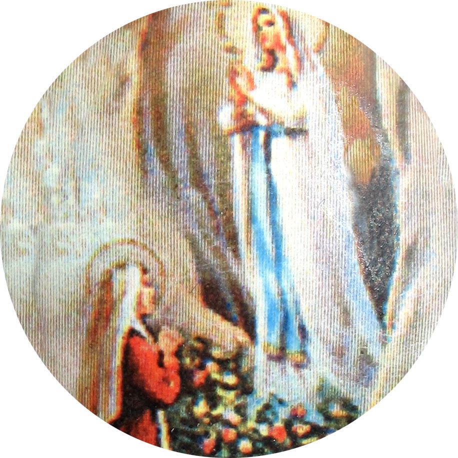 medaglia madonna di lourdes tonda in argento 925 e porcellana - 1,8 cm