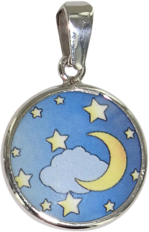 medaglia luna in argento 925 e porcellana - 1,8 cm