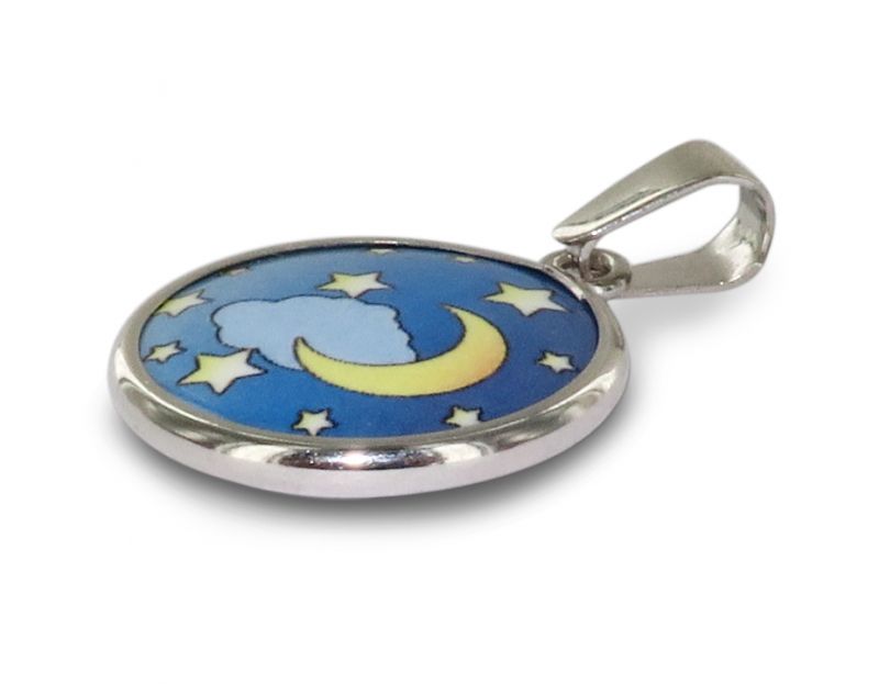 medaglia luna in argento 925 e porcellana - 1,8 cm