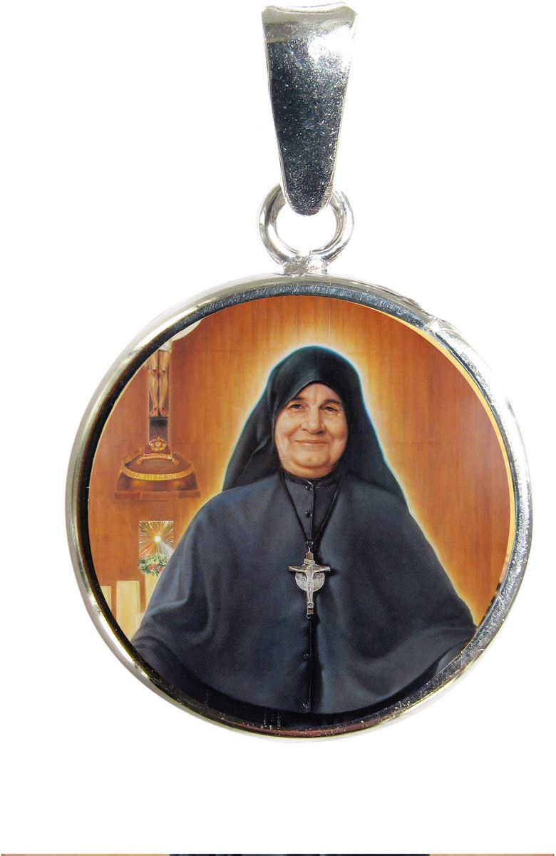medaglia beata madre speranza di gesù tonda in argento 925 e porcellana - 1,8 cm