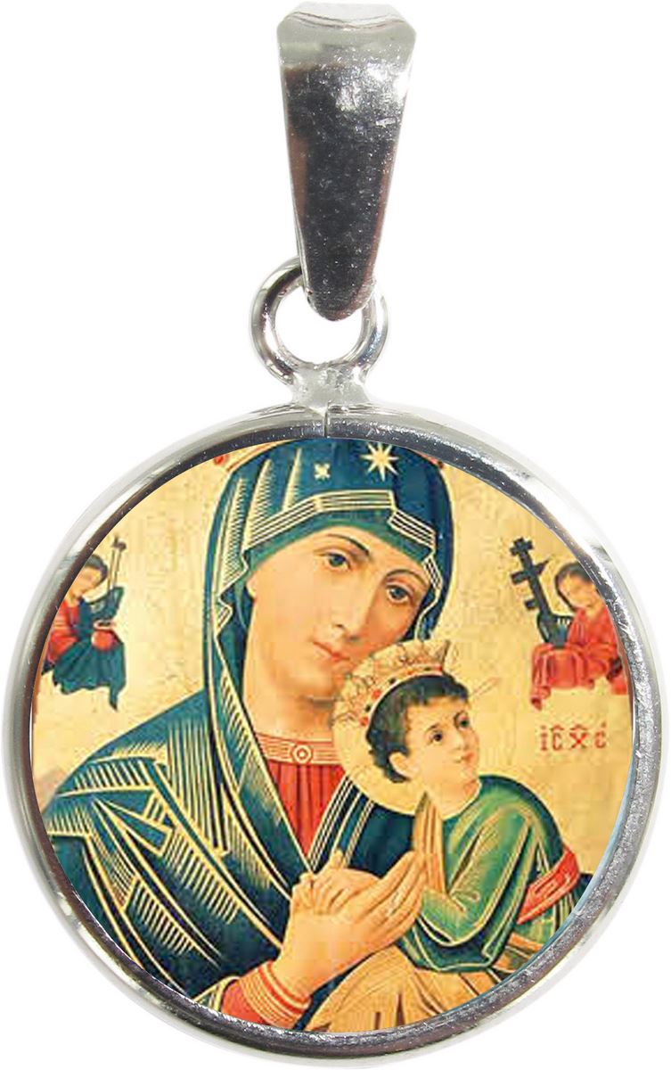 medaglia madonna del perpetuo soccorso in argento 925 e porcellana - 1,8 cm