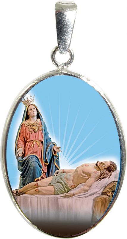 medaglia madonna addolorata di castelpetroso ovale in argento 925 e porcellana