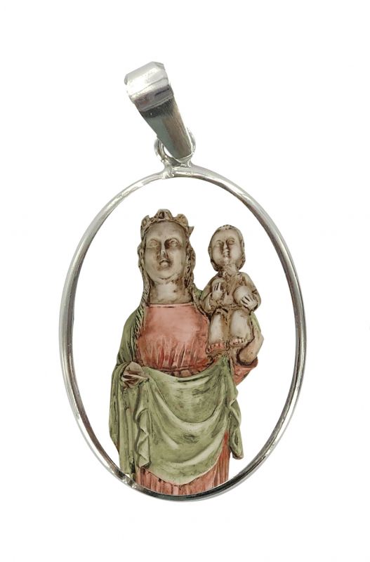medaglia madonna basilica del mar ovale in argento 925 e porcellana - 3 cm