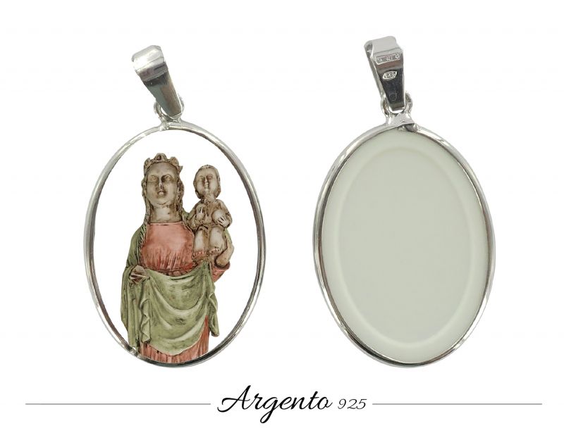 medaglia madonna basilica del mar ovale in argento 925 e porcellana - 3 cm