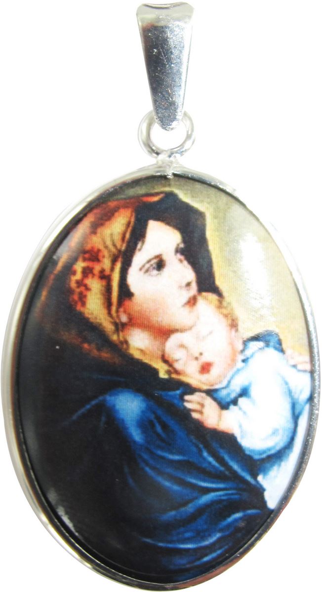 medaglia madonna del ferruzzi  ovale in argento 925 e porcellana 