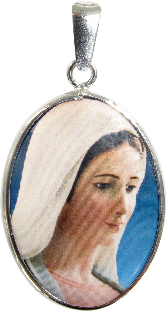 medaglia madonna di medjugorje  ovale in argento 925 e porcellana -3 cm