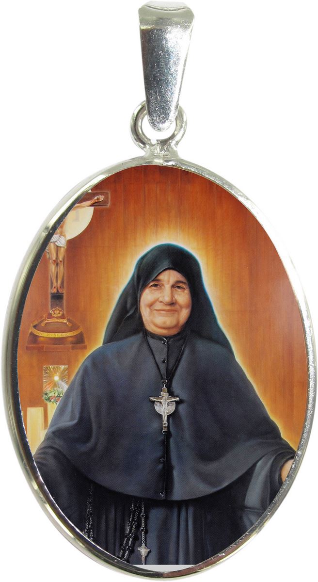 medaglia beata madre speranza di gesù ovale in argento 925 e porcellana - 3 cm