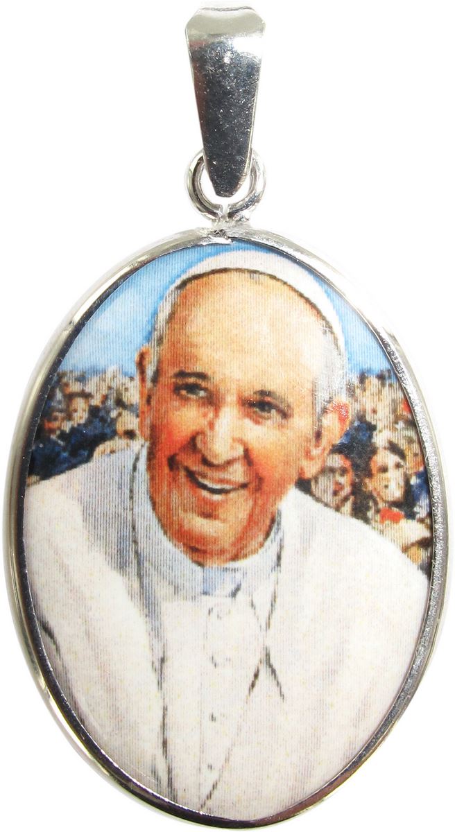 medaglia ovale con profilo in argento 925 - papa francesco