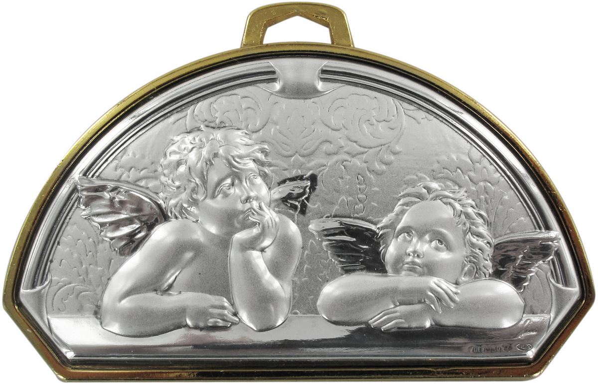 sopraculla in argento 925 a forma d'arco raffigurante gli angeli pensosi di raffaello - 9,5 cm 