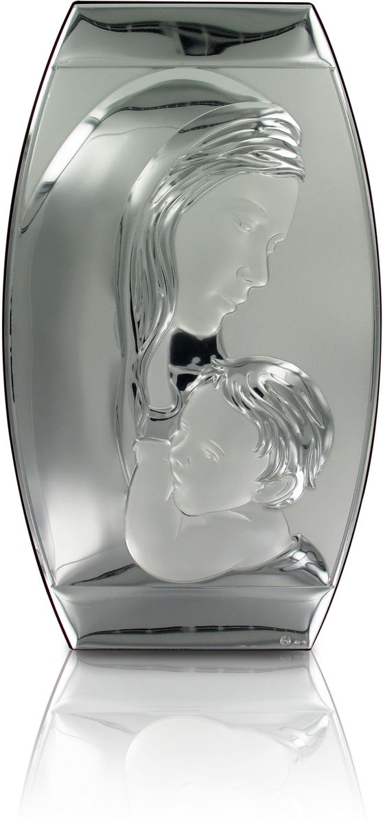 quadro madonna col bambino con lastra in argento 925 - 26 x 15 cm