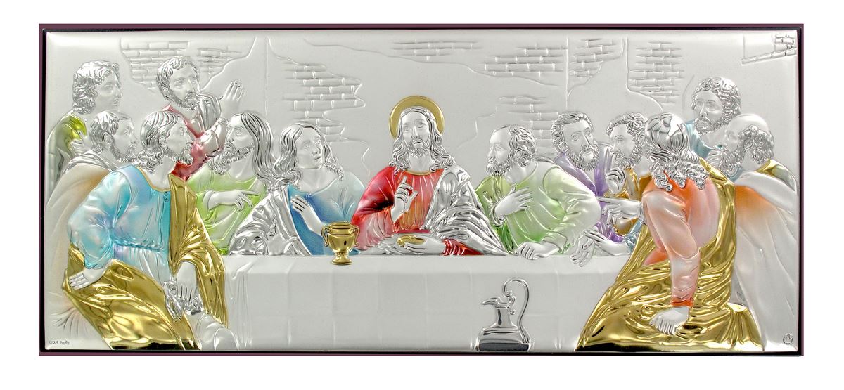 quadro ultima cena in argento 925 - bassorilievo - 23 x 11 cm