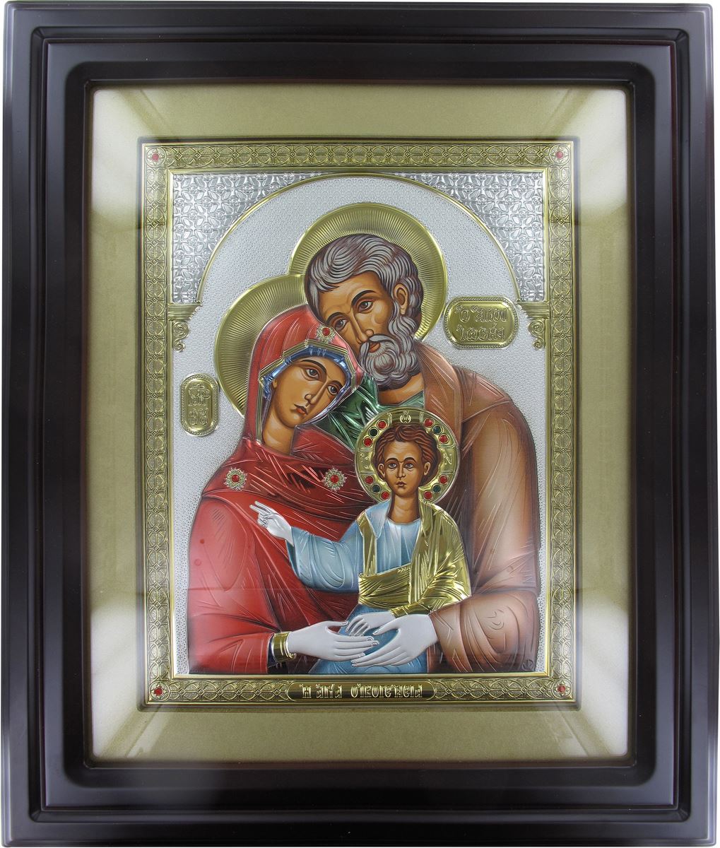 quadro sacra famiglia con lastra in argento - 50 x 42 cm