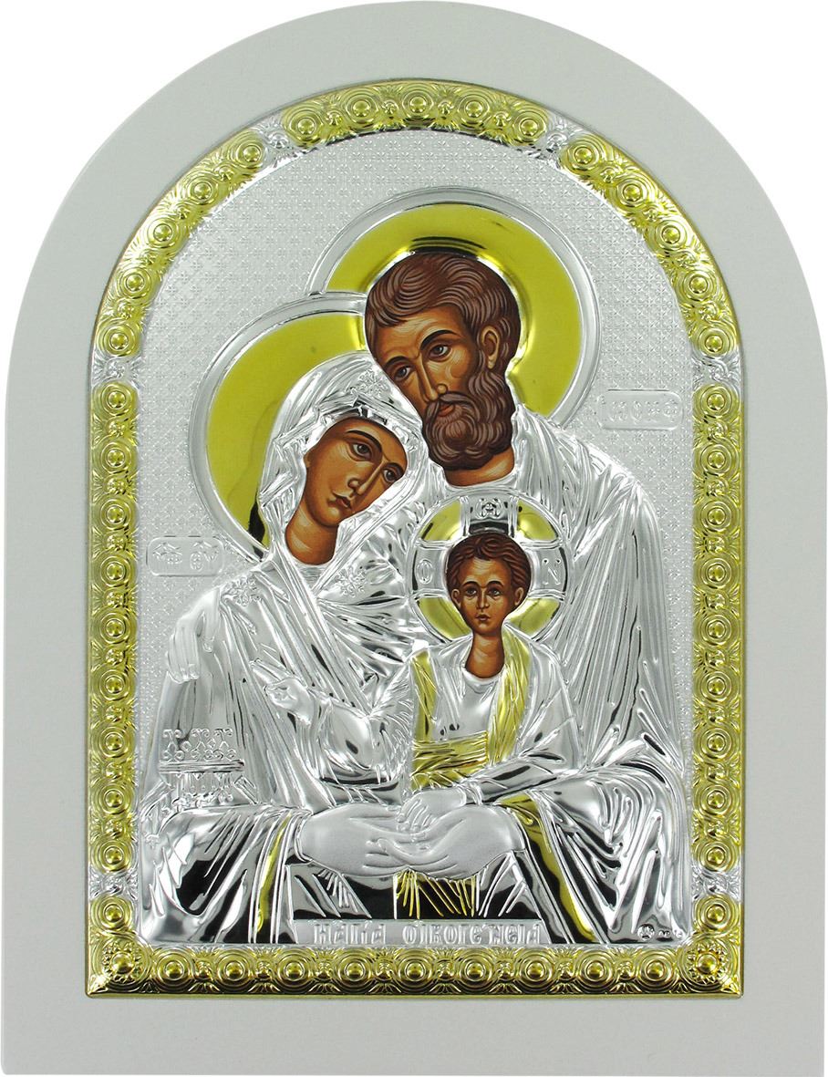 icona sacra famiglia greca a forma di arco con lastra in argento - 10 x 14 cm