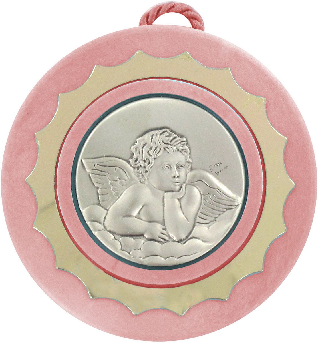 sopraculla in argento 925 raffigurante un angioletto (rosa) Ø 9 cm