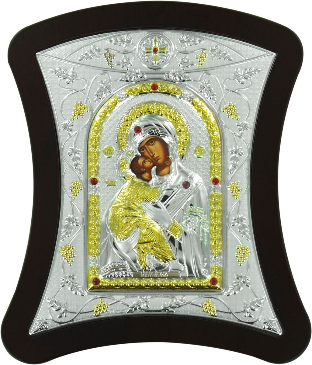 icona con lastra argento madonna di vladimir cm 17x18,7