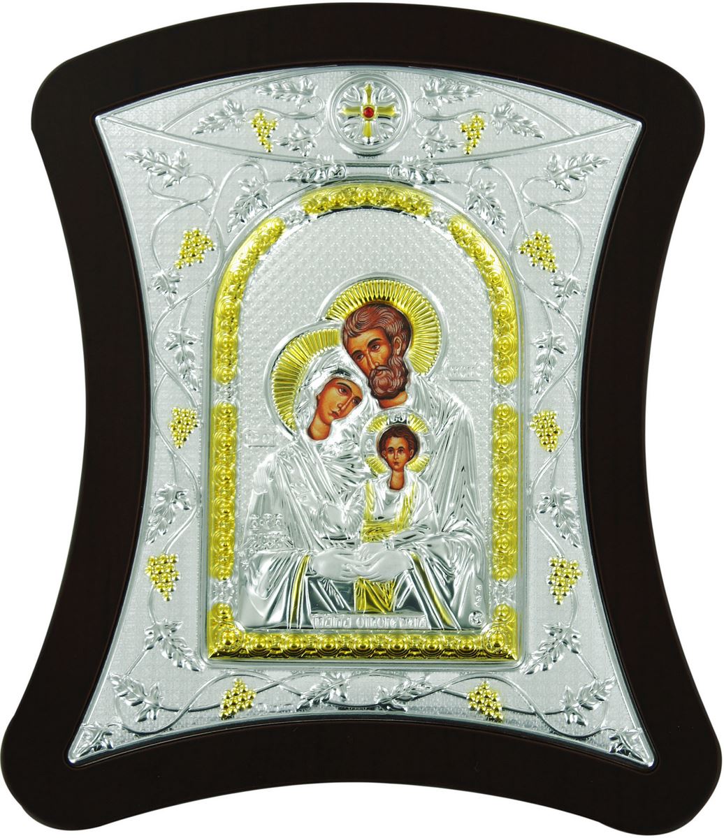 icona sacra famiglia con lastra in argento - 17 x 18,7 cm 