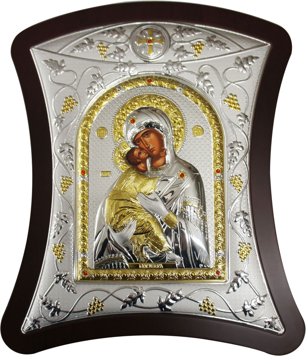 icona con lastra argento madonna di vladimir cm 32,5x36