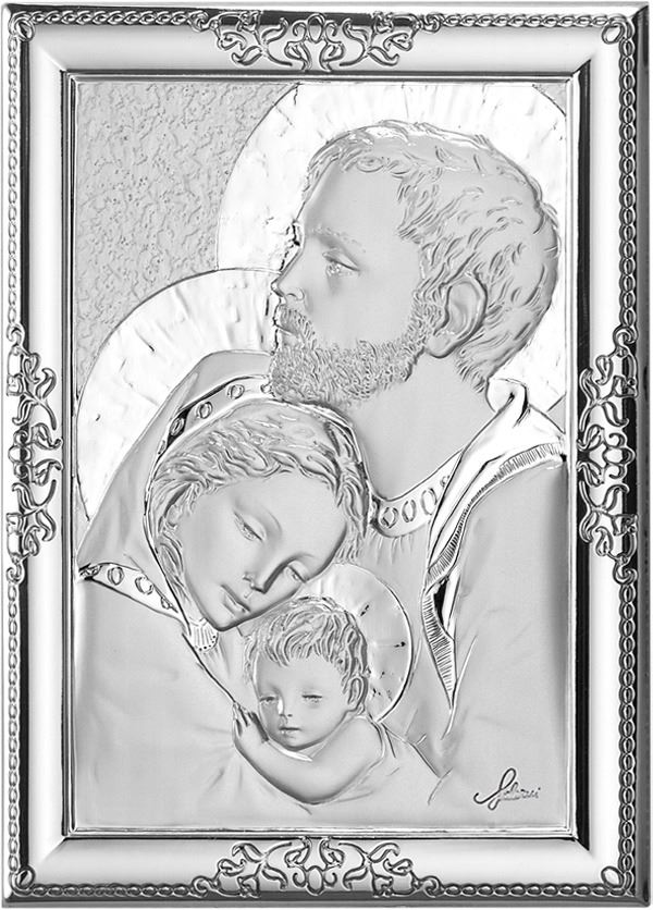 quadro sacra famiglia con lastra in argento 925 - bassorilievo - 12 x 9 cm 