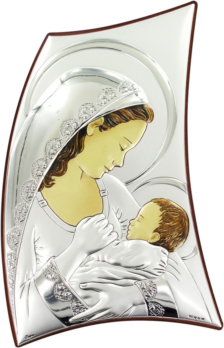 stock: quadro madonna col bambino a forma irregolare in argento 925 - 10 x 7 cm