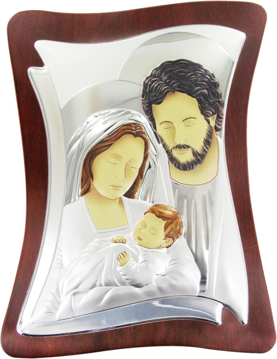 quadro sacra famiglia in argento 925 a forma di pergamena - 34 x 26 cm