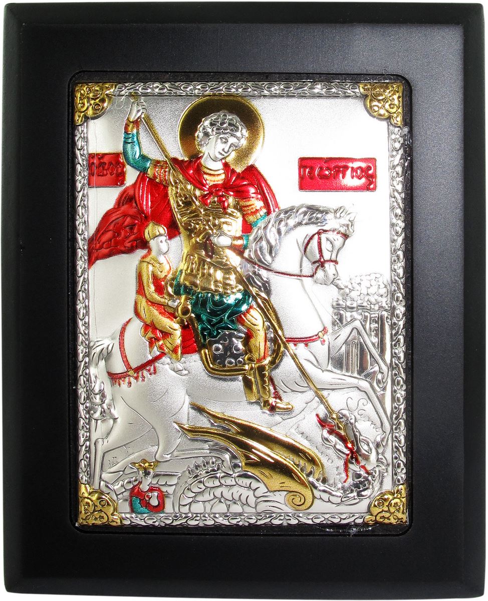 quadro san giorgio con lastra in argento 925 e smalto colorato - 8 x 6 cm