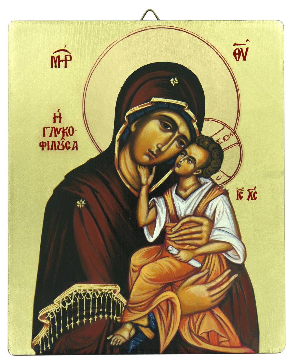 icona madonna tenerezza dipinta a mano su legno con fondo oro cm 13x16