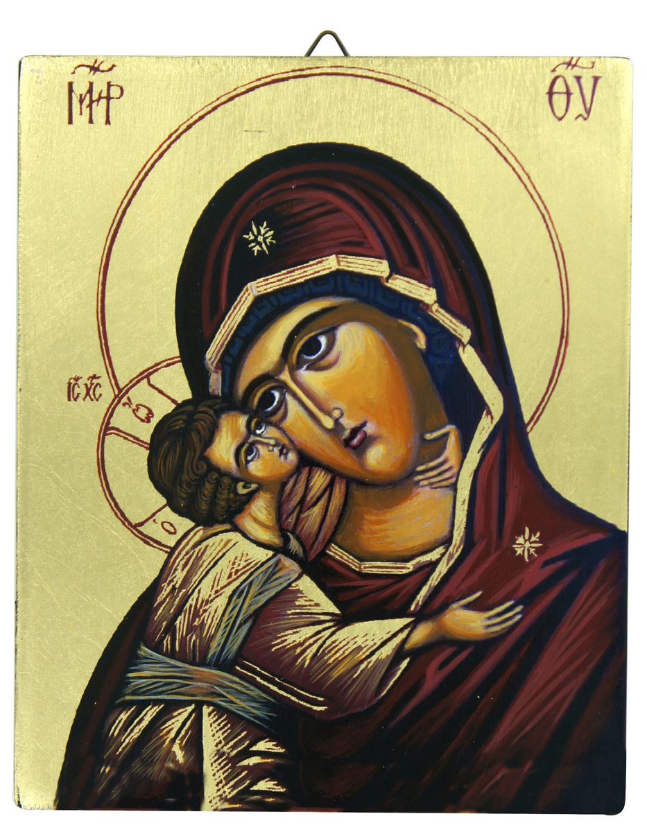 icona volto tenerezza dipinta a mano su legno con fondo oro cm 13x16