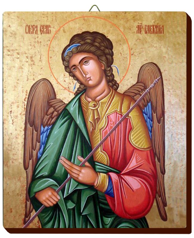 Icona Arcangelo Gabriele Dipinta A Mano Su Legno Con Fondo Oro Cm 19x26 Icone