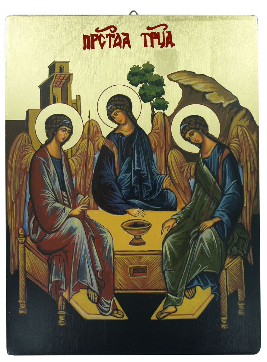 icona trinità dipinta a mano su legno con fondo oro cm 19x26