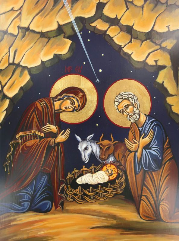 icona natività dipinta a mano su legno con fondo oro cm 32x42
