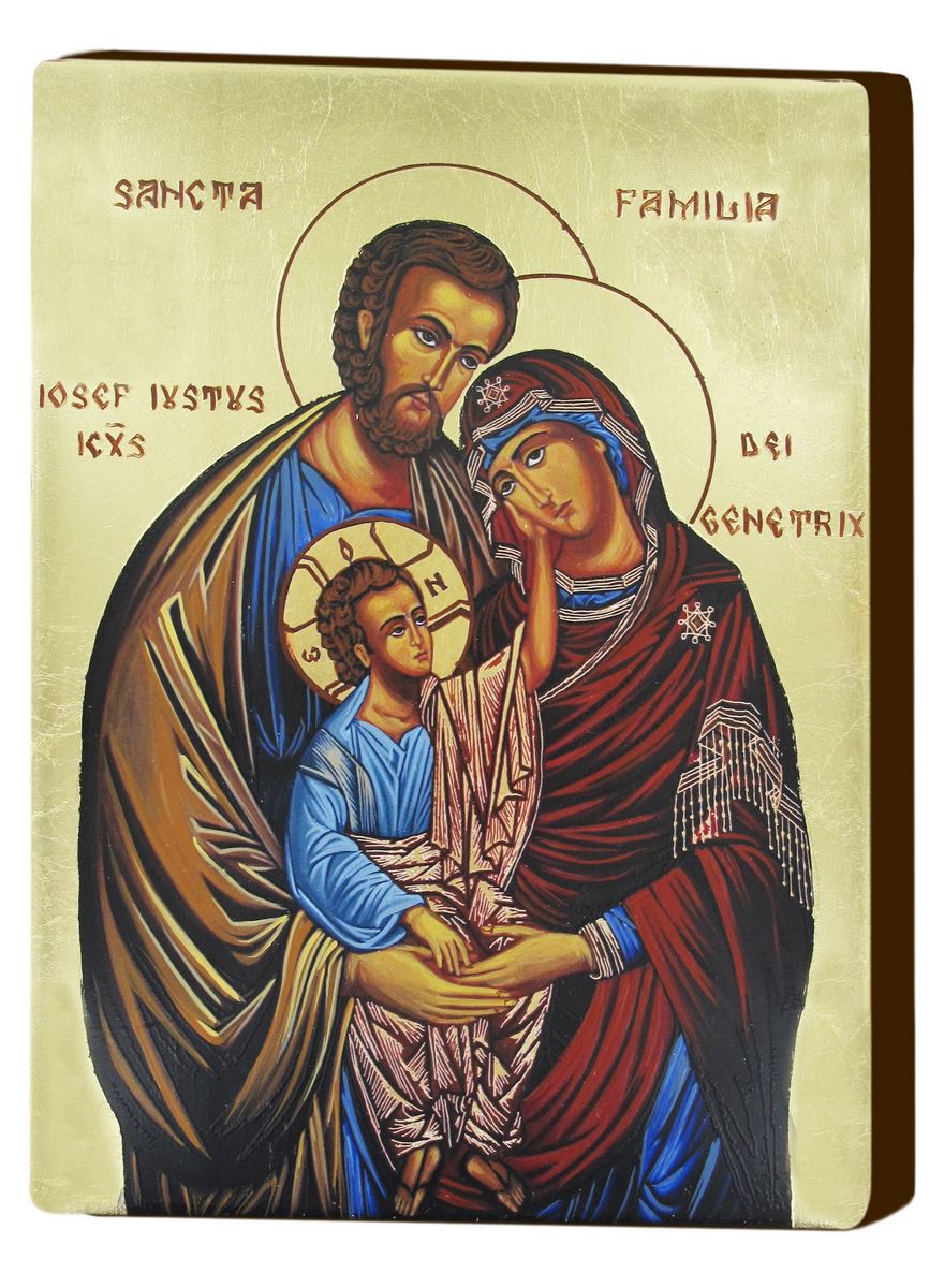 icona sacra famiglia dipinta a mano su legno con fondo oro - 33 x 44 cm