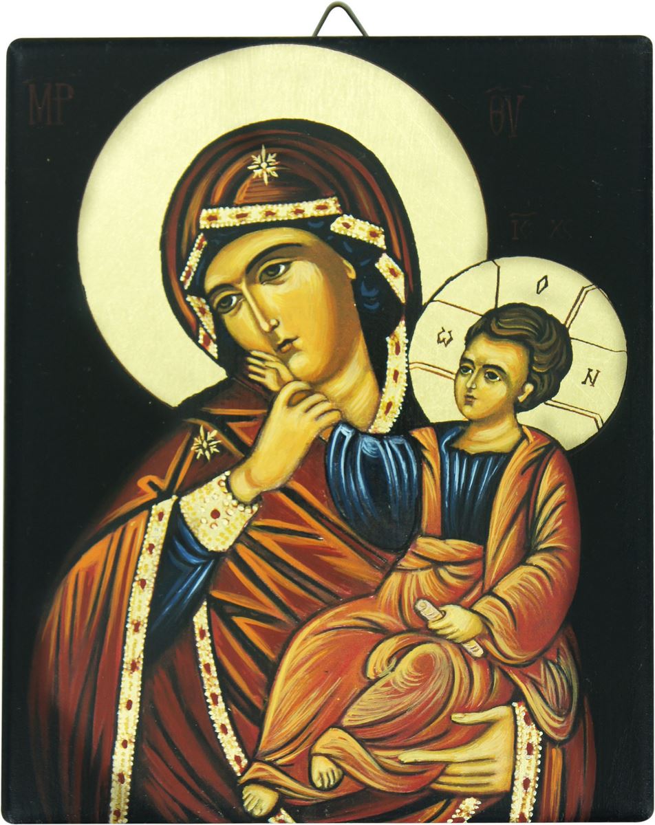 icona madonna con bambino dipinta a mano su legno cm 13x16