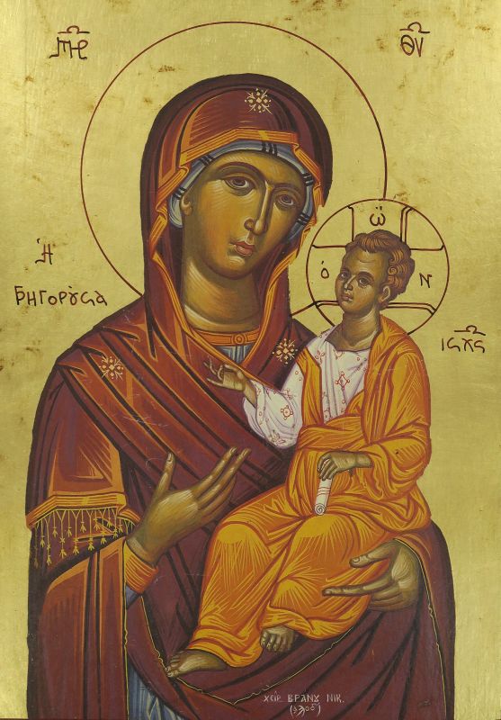 icona madonna col bambino greca in legno - 32,5 x 25 cm