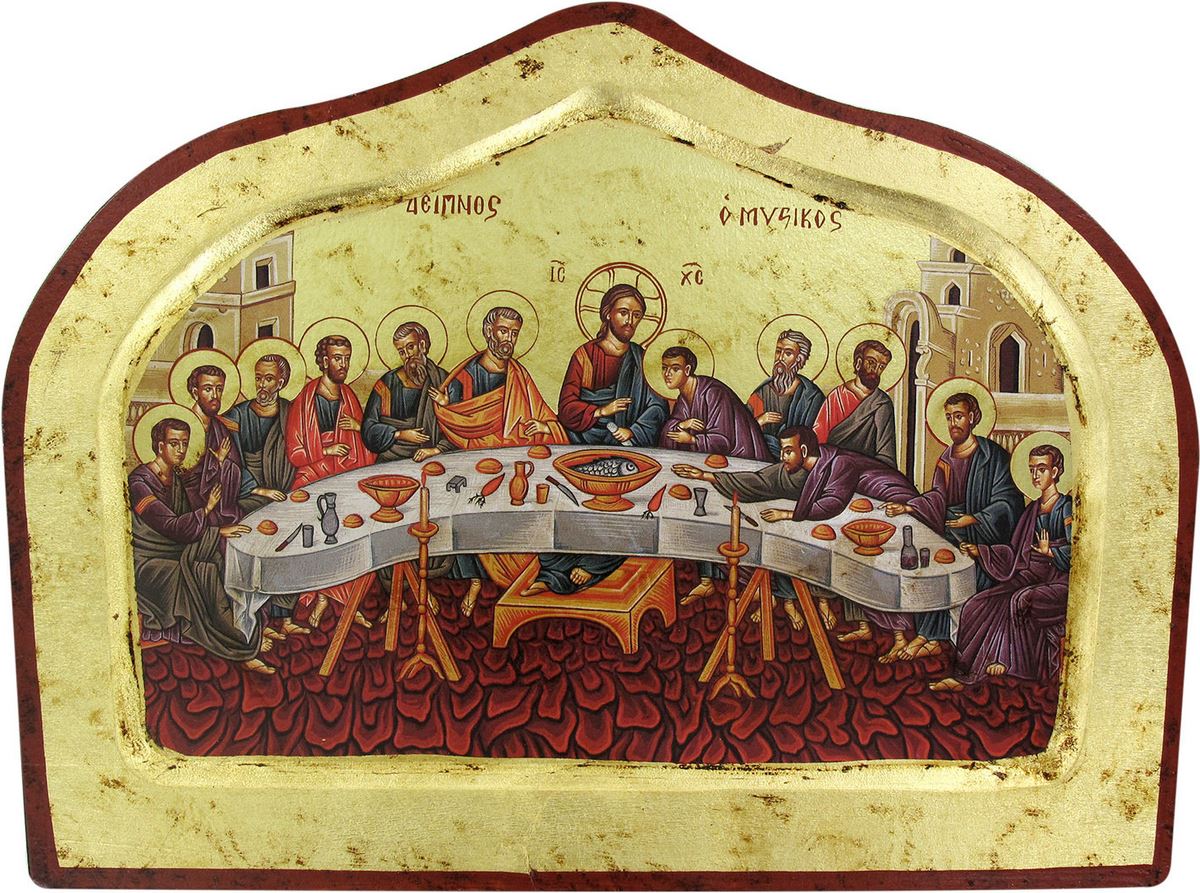 icona ultima cena, produzione greca su legno, idea regalo per comunione - 24 x 18 cm
