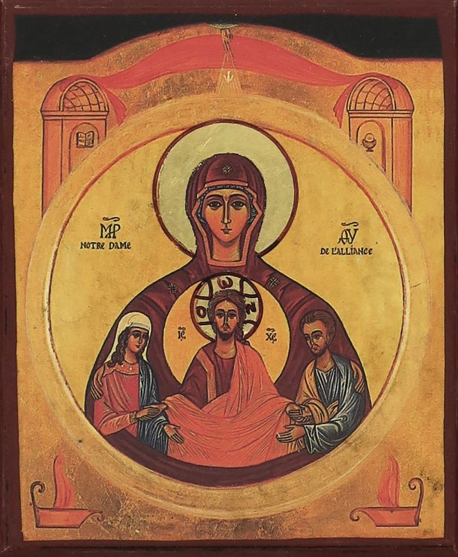 icona degli sposi - nostra signora dell'alleanza, produzione greca su legno - 8 x 7 cm