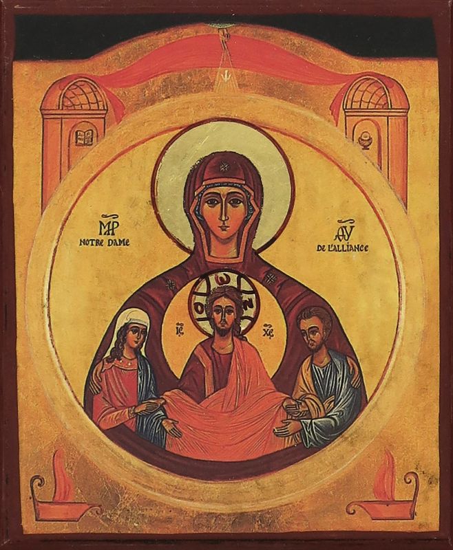 icona degli sposi - nostra signora dell'alleanza, produzione greca su legno - 14 x 12 cm
