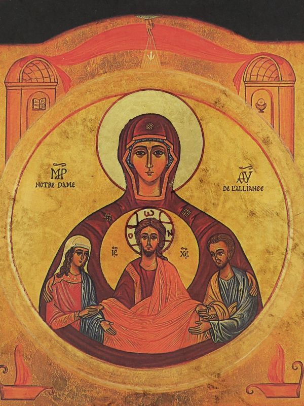 icona degli sposi - nostra signora dell'alleanza, produzione greca in legno - 19 x 16 cm