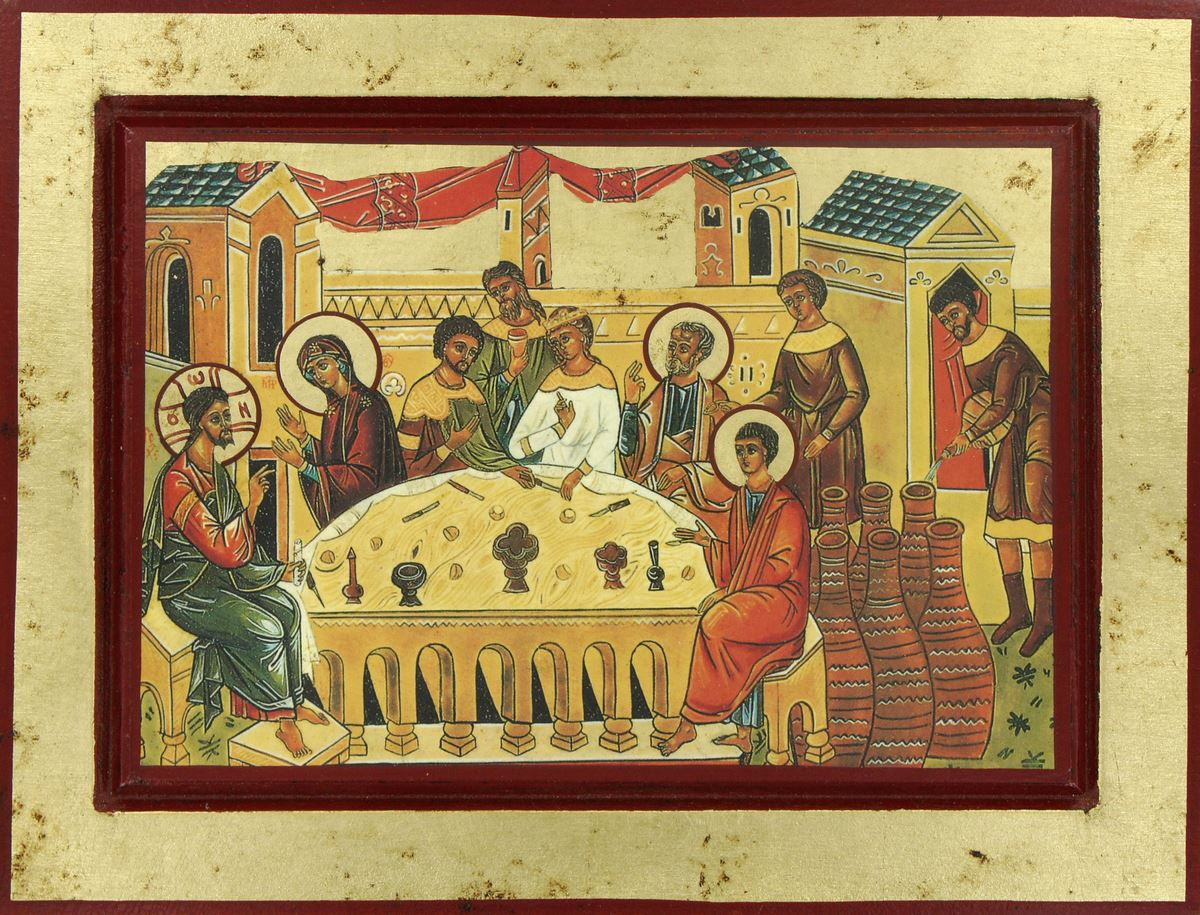 icona nozze di cana, produzione greca su legno - 21 x 16 cm 