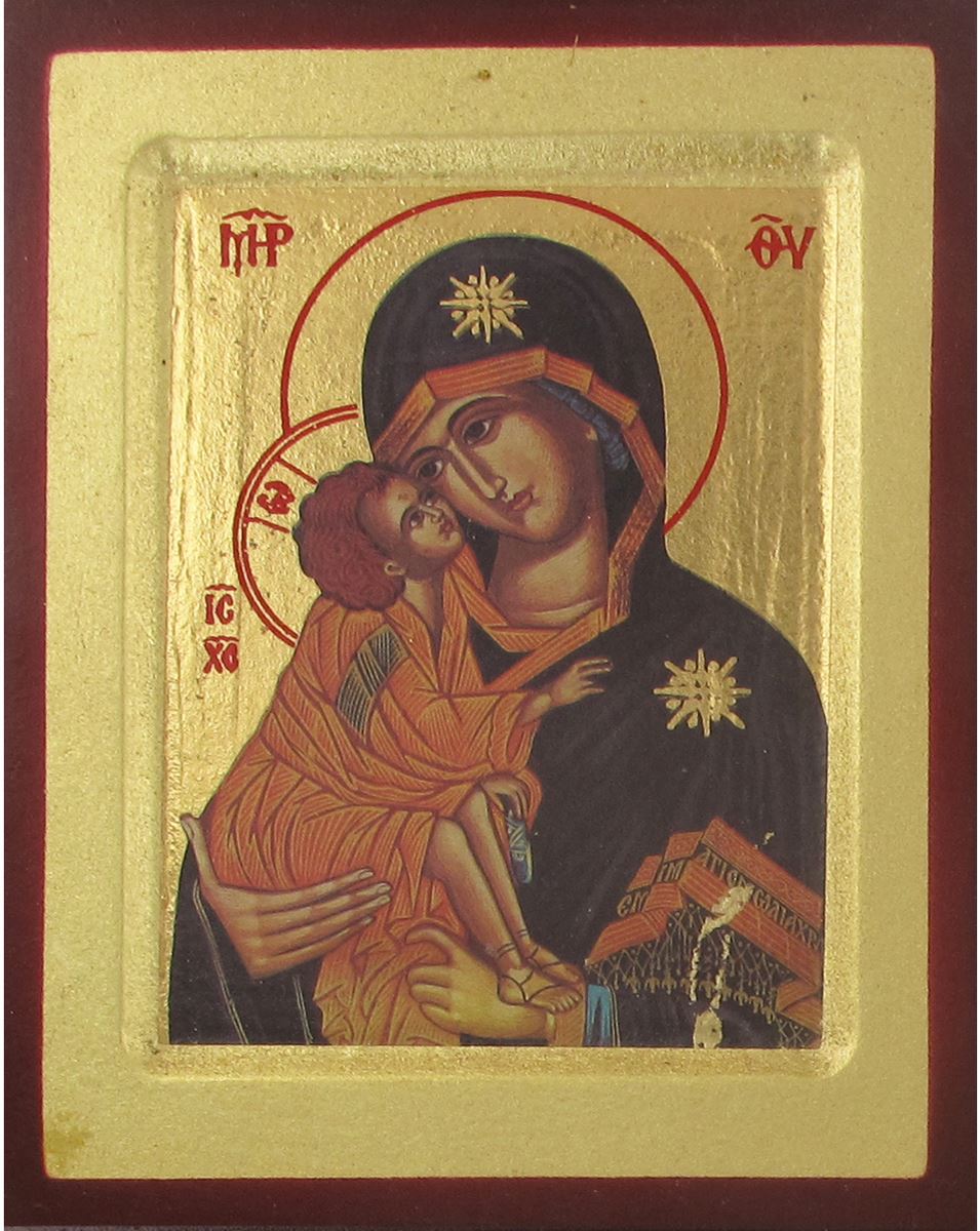 icona madonna della tenerezza stampa su legno scavato - 17 x 13 cm