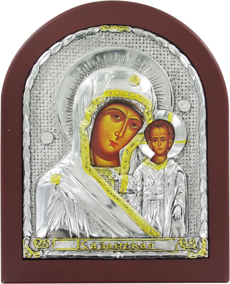 055801mb icona madonna bambino con riza resinata, color argento, 18x15 cm