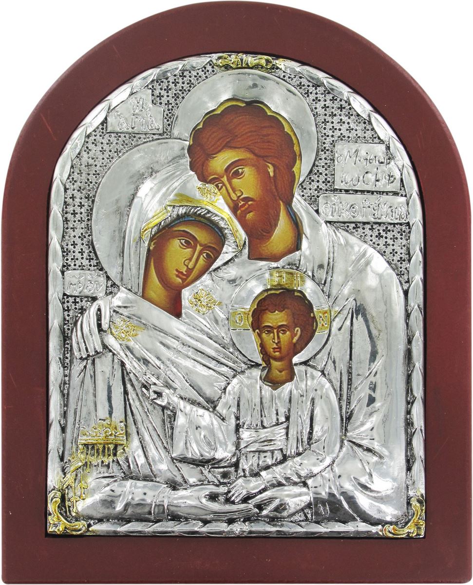 icona sacra famiglia con riza resinata color argento - 18 x 14,5 cm
