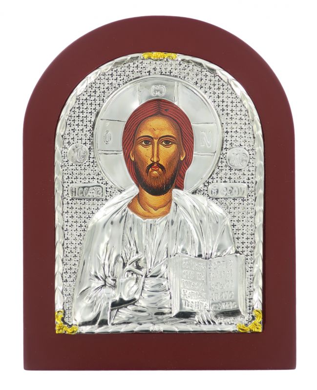 icona cristo pantocratore con riza resinata color argento - 22 x 17 cm