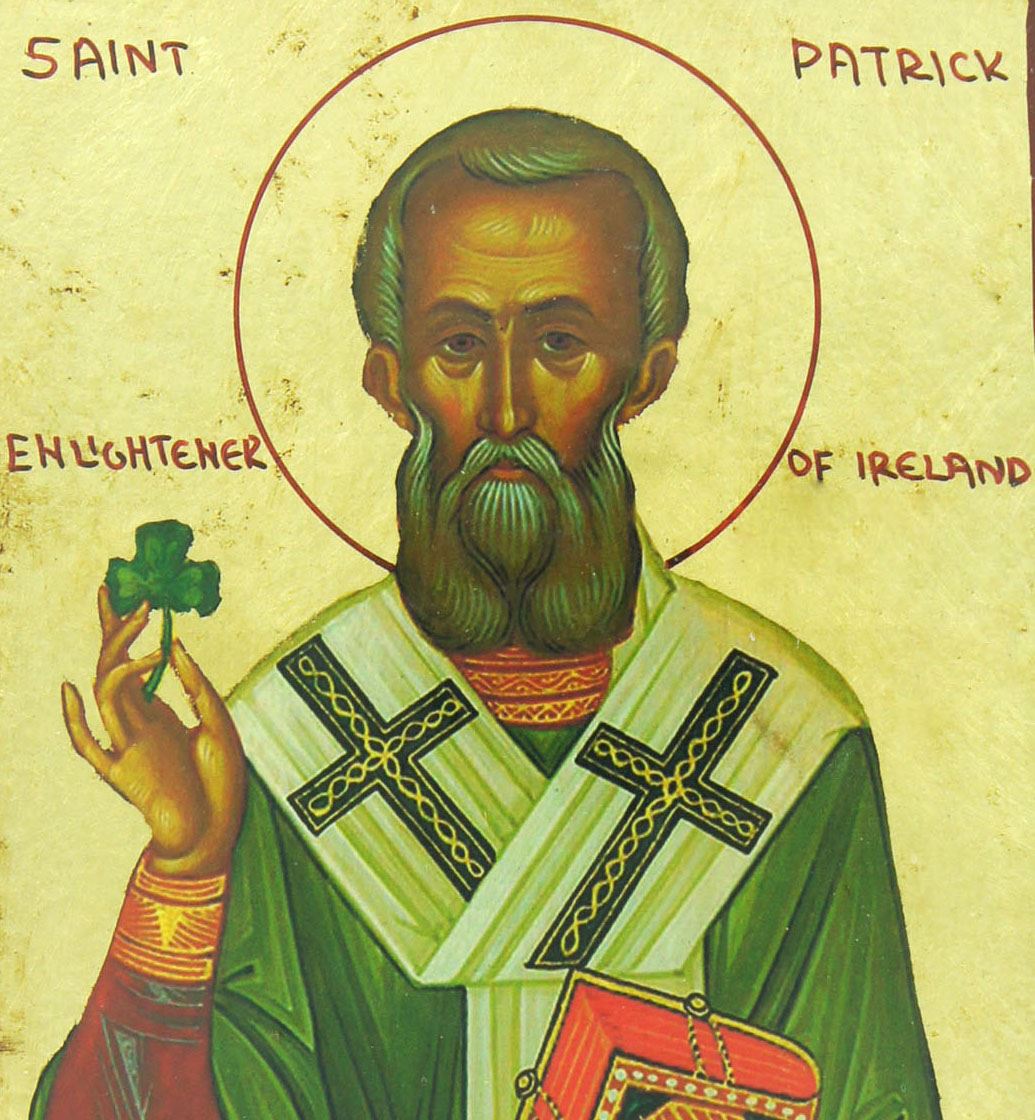 icona saint patrick libro in mano greca in legno - 19 x 14,5 cm 