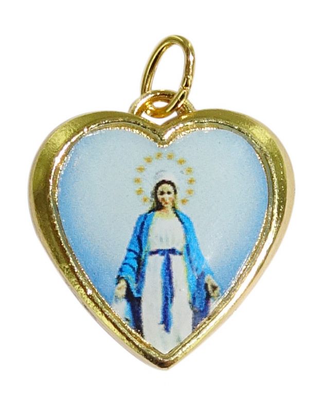 medaglia cuore con resina madonna miracolosa